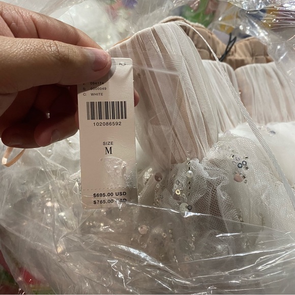 Helsi Beatrice Strapless Maxi Dress White Embellished Sequin Beaded Bridal Sz M - Picture 2 of 10